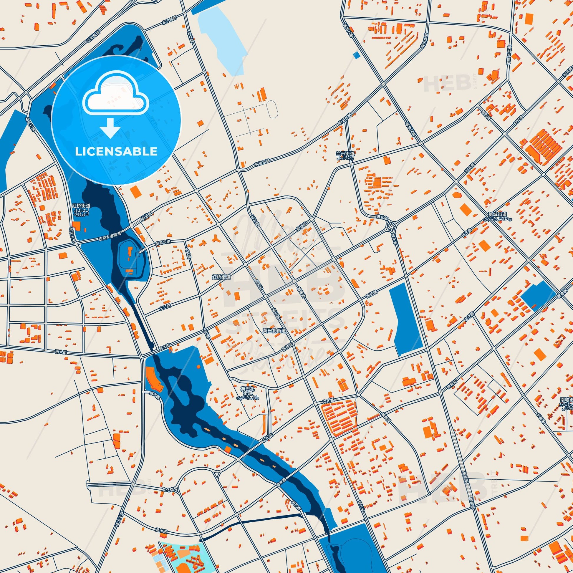 Colorful Aksu Street Map with Labels and Buildings