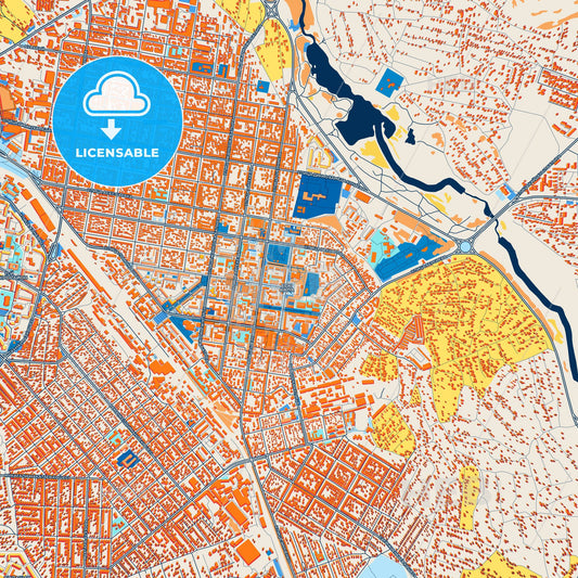 Colorful Aktobe Street Map with Labels and Buildings