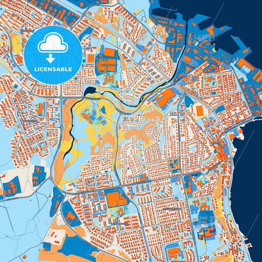 Colorful Akureyri Street Map with Labels and Buildings