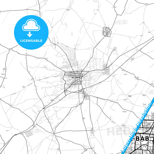 Al-Bab, Syria light map with streetnames, citynames and districts