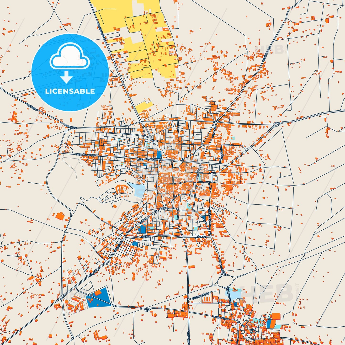 Colorful Al-Bab Street Map with Labels and Buildings
