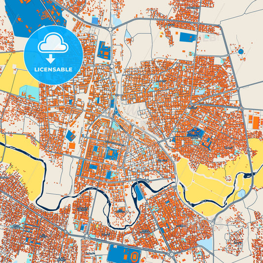Colorful Al-Hasakah Street Map with Labels and Buildings