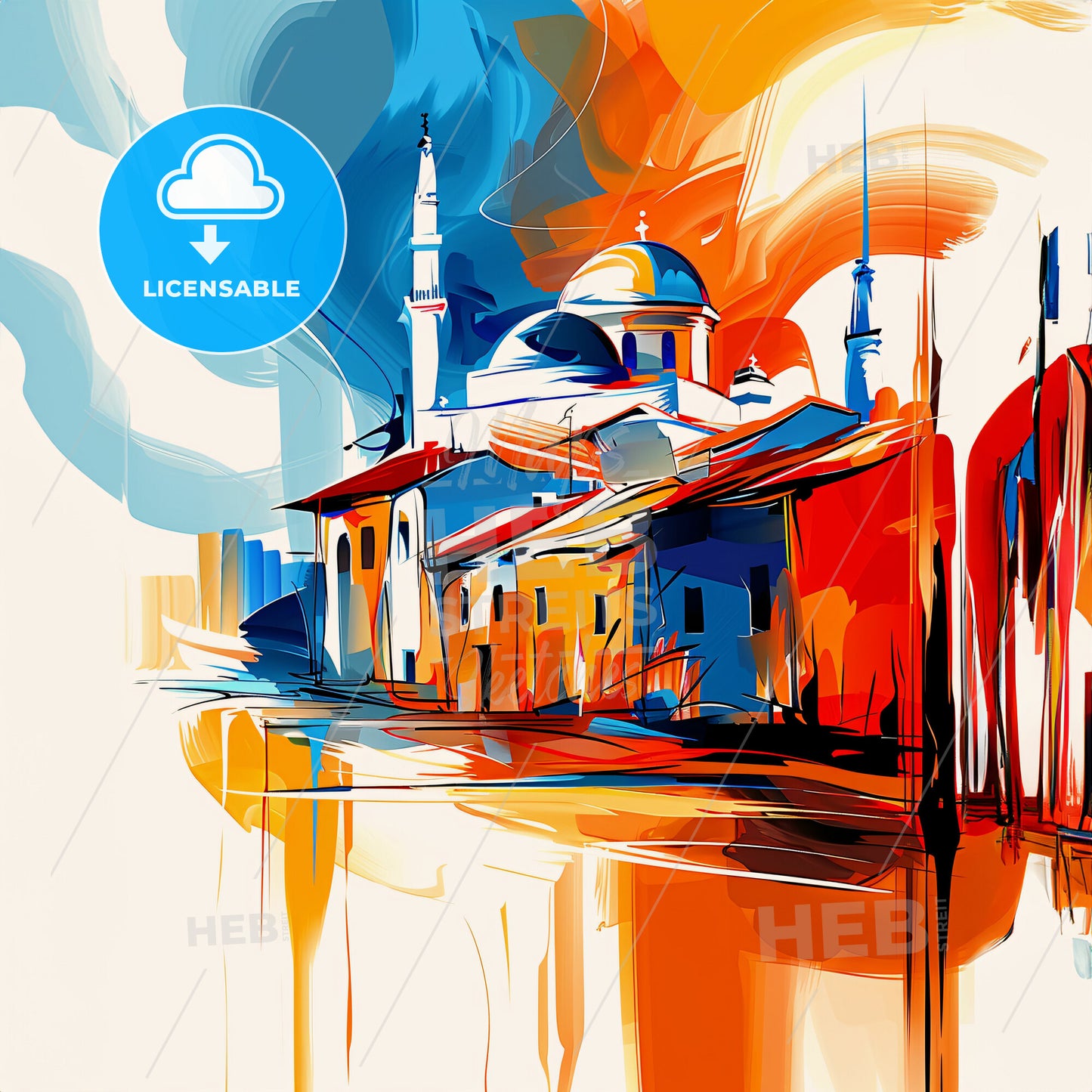 Vibrant Al-Hasakah, Syria - A Painting Of A Building With A Dome And Towers