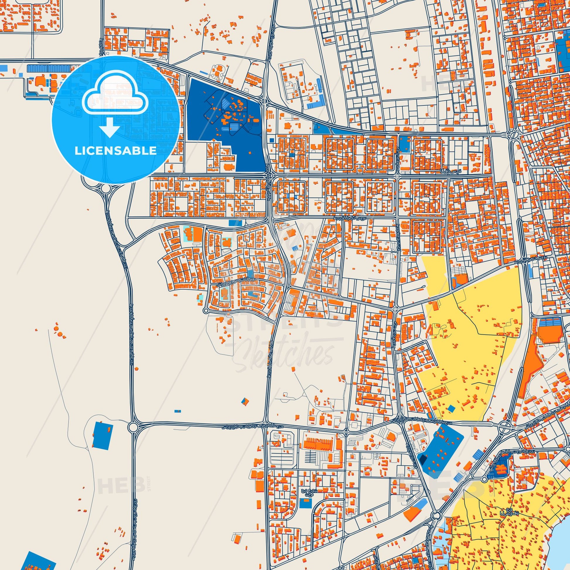 Colorful Al-Mubarraz Street Map with Labels and Buildings