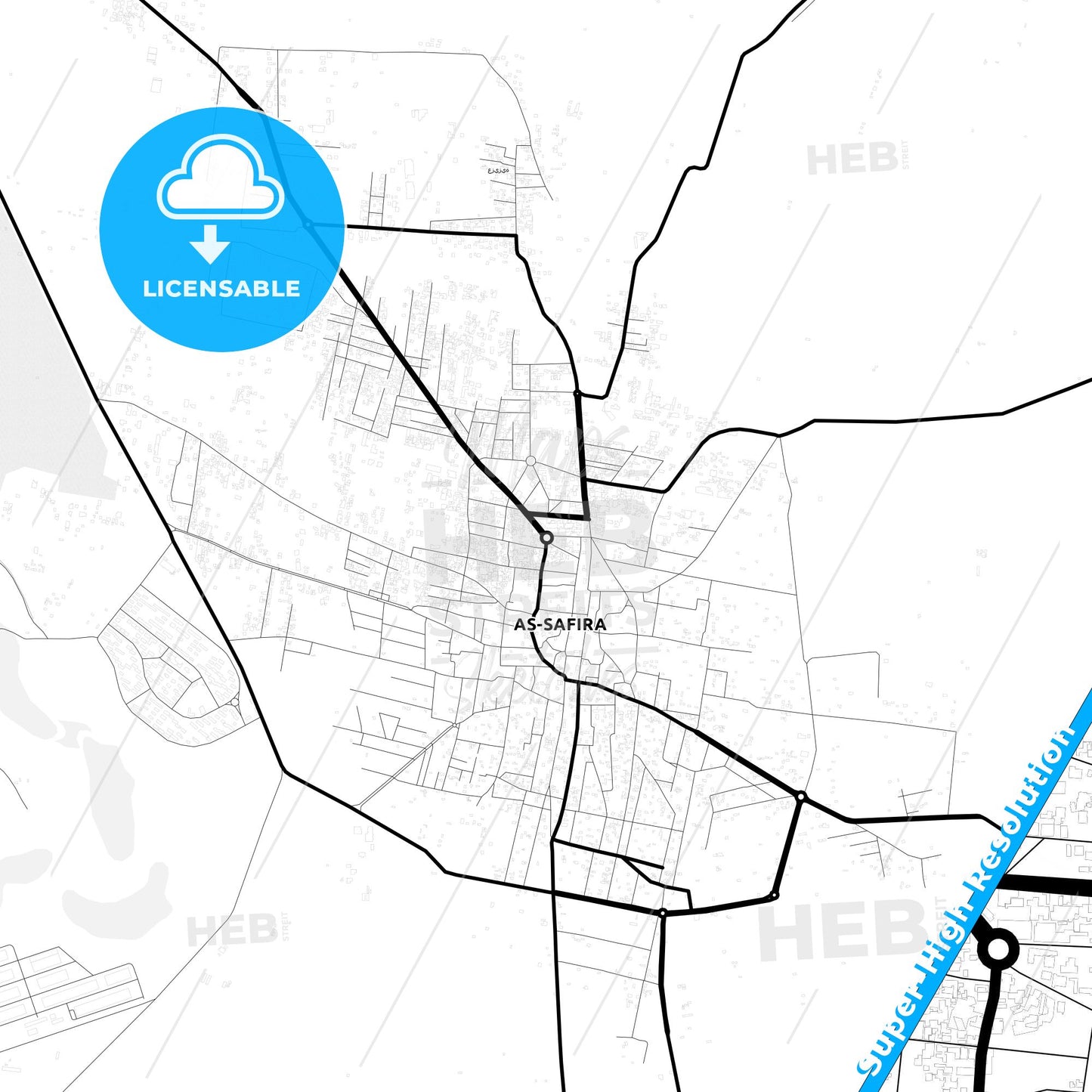 Al-Safira, Syria Light Map with Street Names, City Names, and Districts