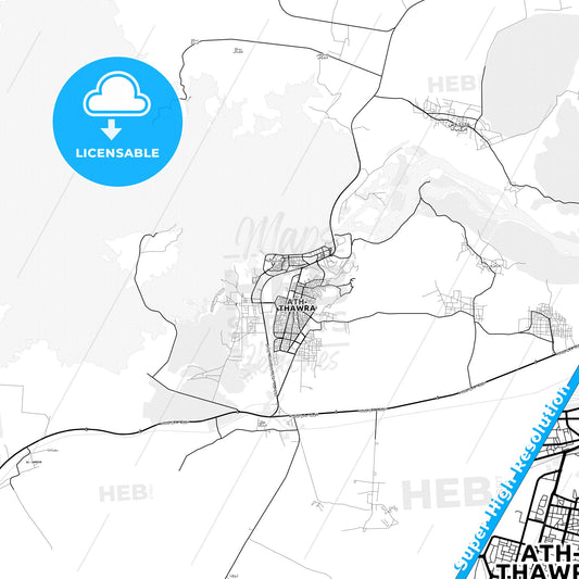 Al-Thawrah, Syria light map with streetnames, citynames and districts