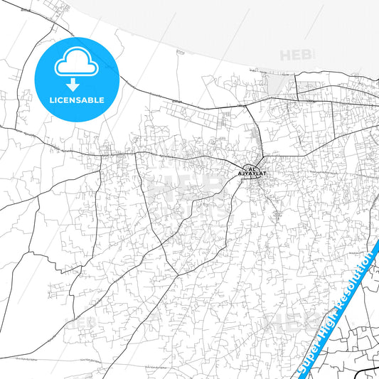 Al Ajaylat, Libya light map with streetnames, citynames and districts