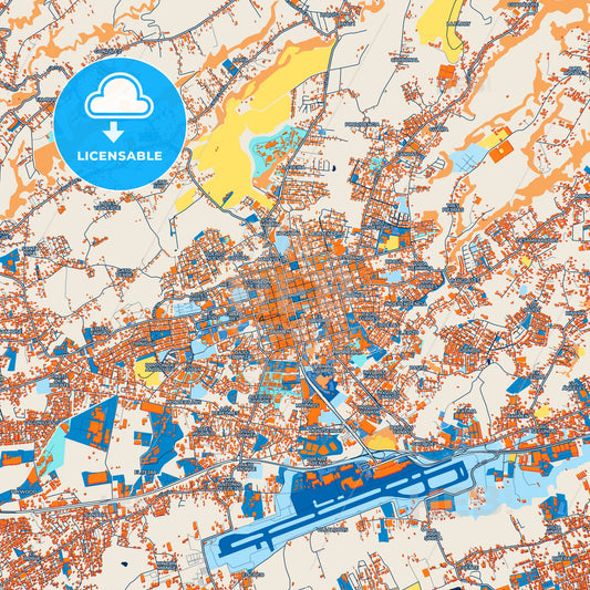 Colorful Alajuela Street Map with Labels and Buildings