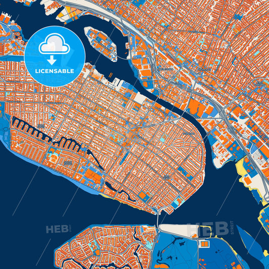 Colorful Alameda Street Map with Labels and Buildings