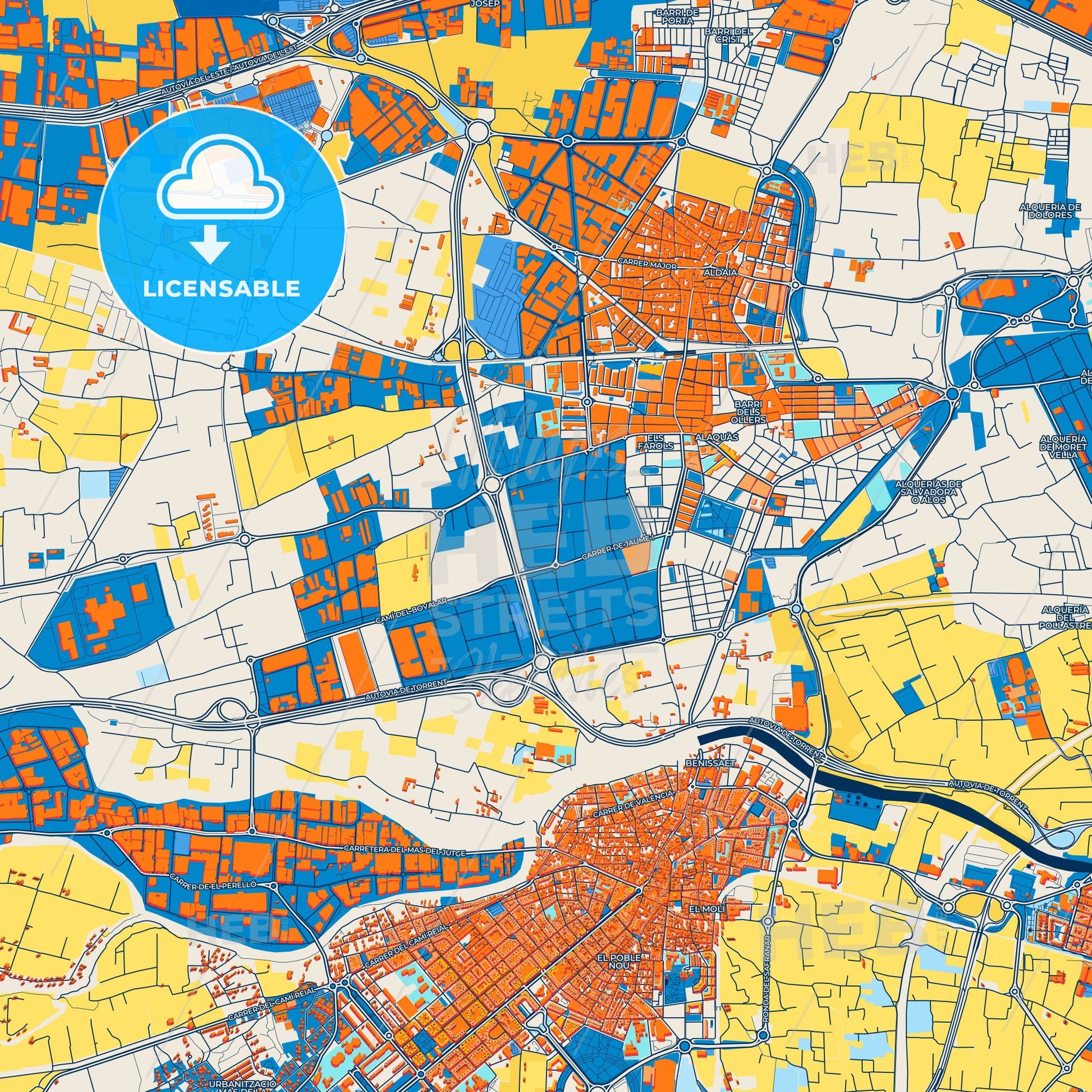 Colorful Alaquàs Street Map with Labels and Buildings
