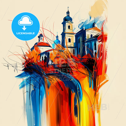 Vibrant Albacete, Spain - A Painting Of A Building With Colorful Paint