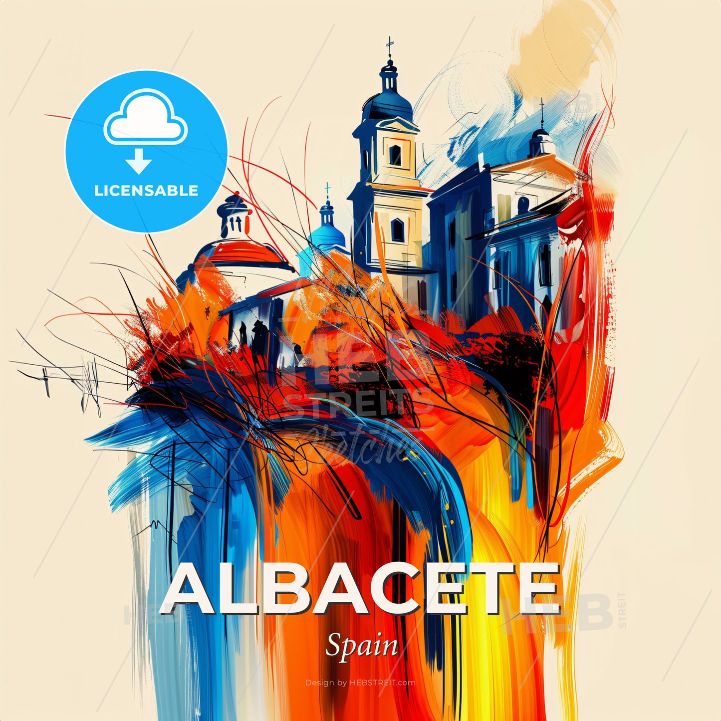 Vibrant Albacete, Spain - A Painting Of A Building With Colorful Paint - Square format print template