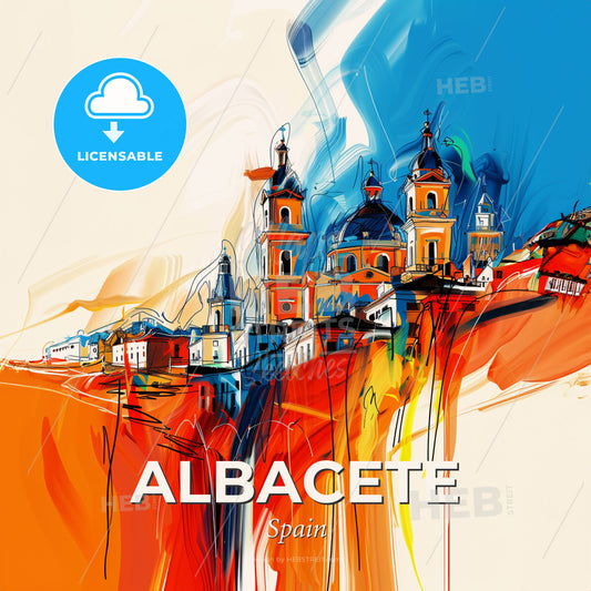 Vibrant Albacete, Spain - A Painting Of A Building - Square format print template