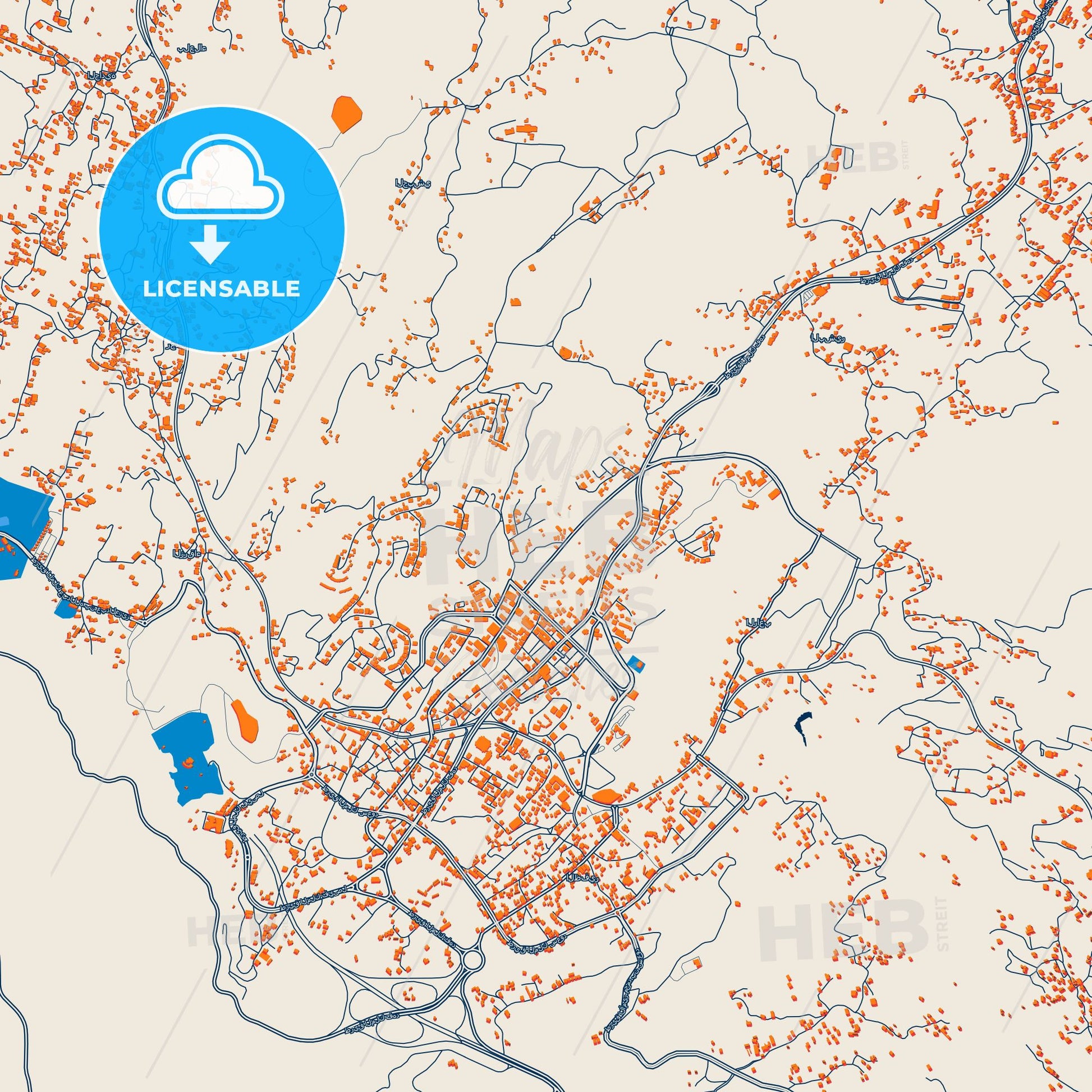 Colorful Al Bahah Street Map with Labels and Buildings