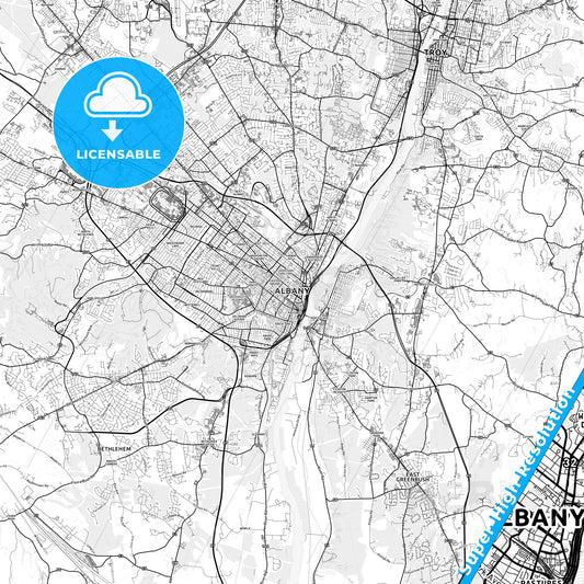Albany, New York light map with streetnames, citynames and districts