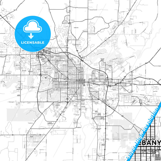 Albany, Georgia light map with streetnames, citynames and districts