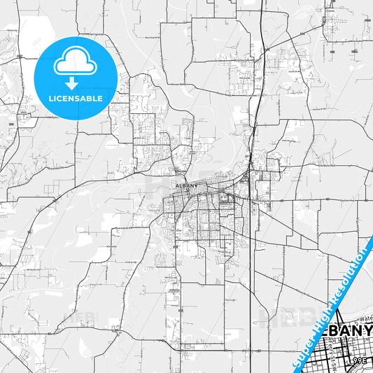 Albany, Oregon light map with streetnames, citynames and districts