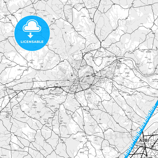 Albi, France light map with streetnames, citynames and districts