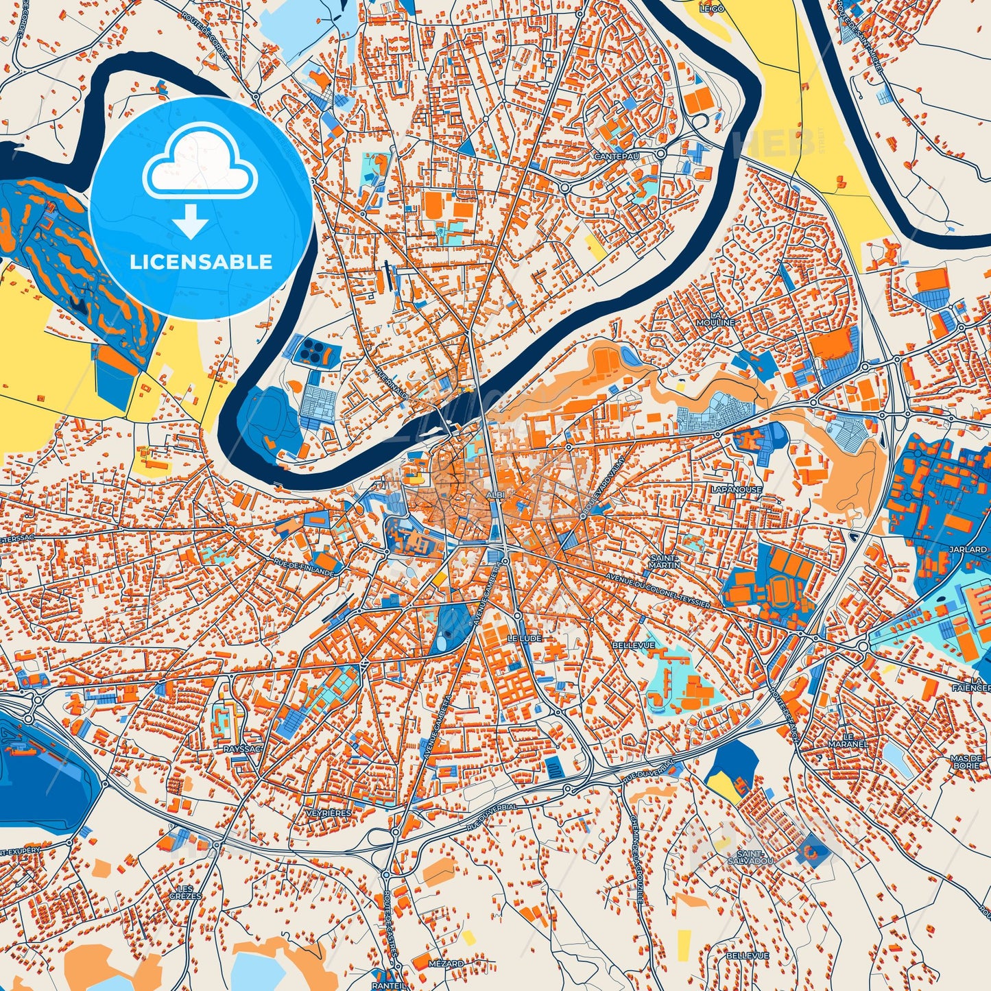 Colorful Albi Street Map with Labels and Buildings