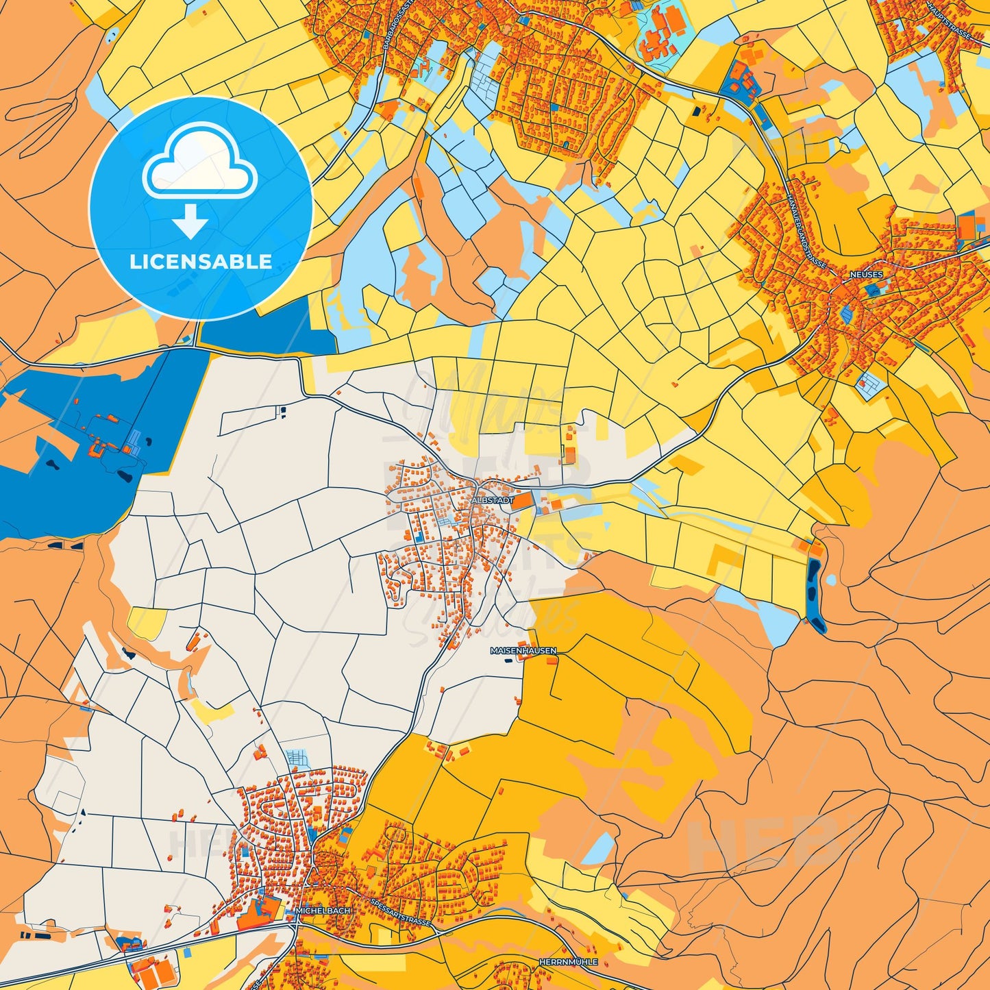 Colorful Albstadt Street Map with Labels and Buildings