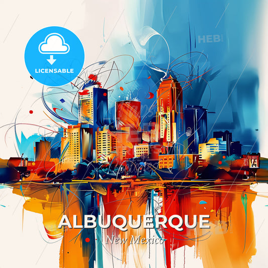 Vibrant Albuquerque, New Mexico - A Painting Of A City - Square format print template