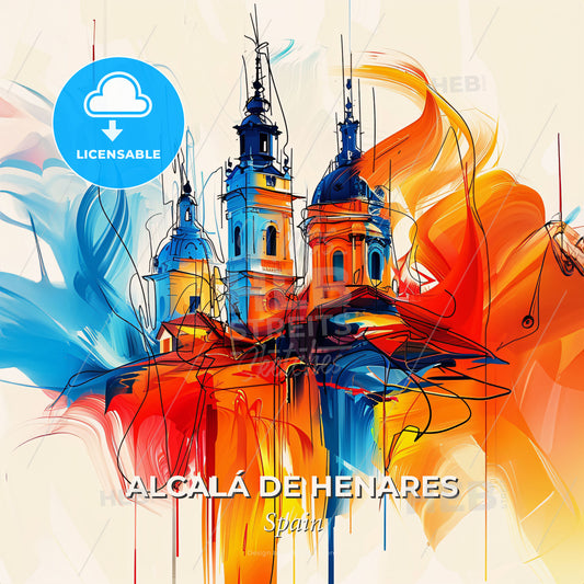 Vibrant Alcalá De Henares, Spain - A Painting Of A Building With Colorful Paint - Square format print template