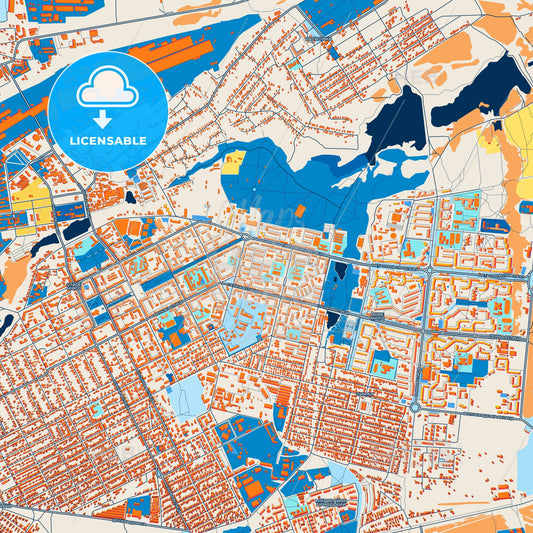 Colorful Alchevsk Street Map with Labels and Buildings