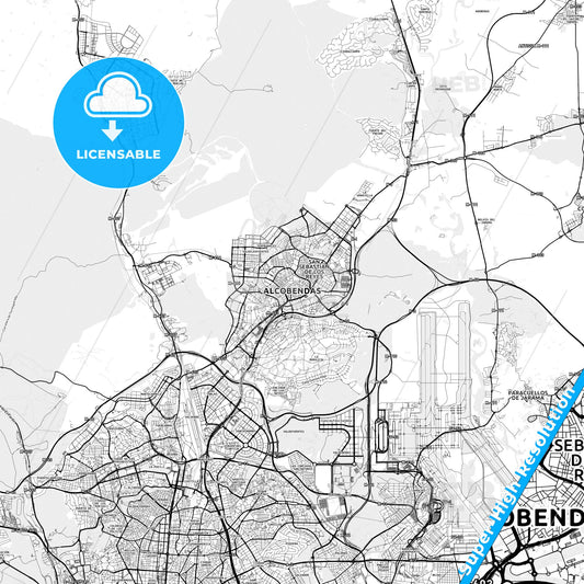 Alcobendas, Spain light map with streetnames, citynames and districts