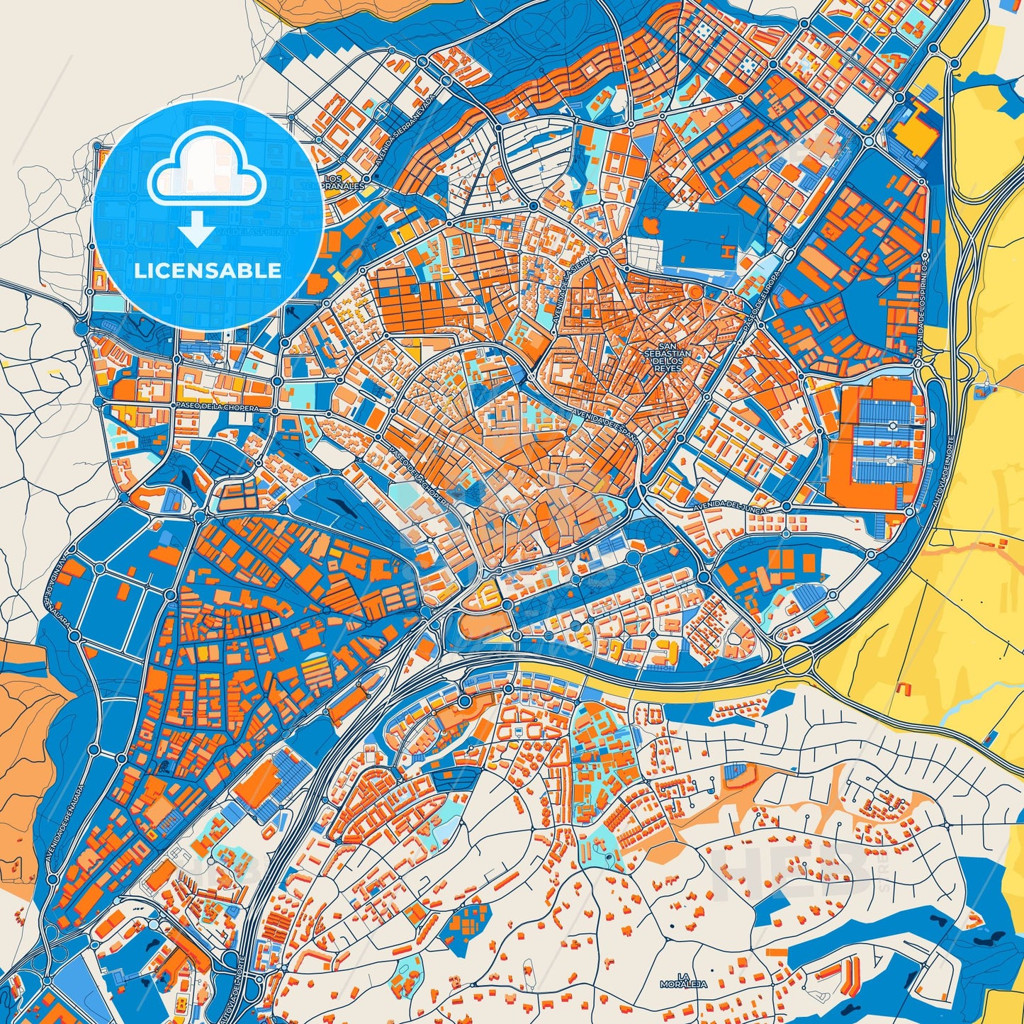Colorful Alcobendas Street Map with Labels and Buildings