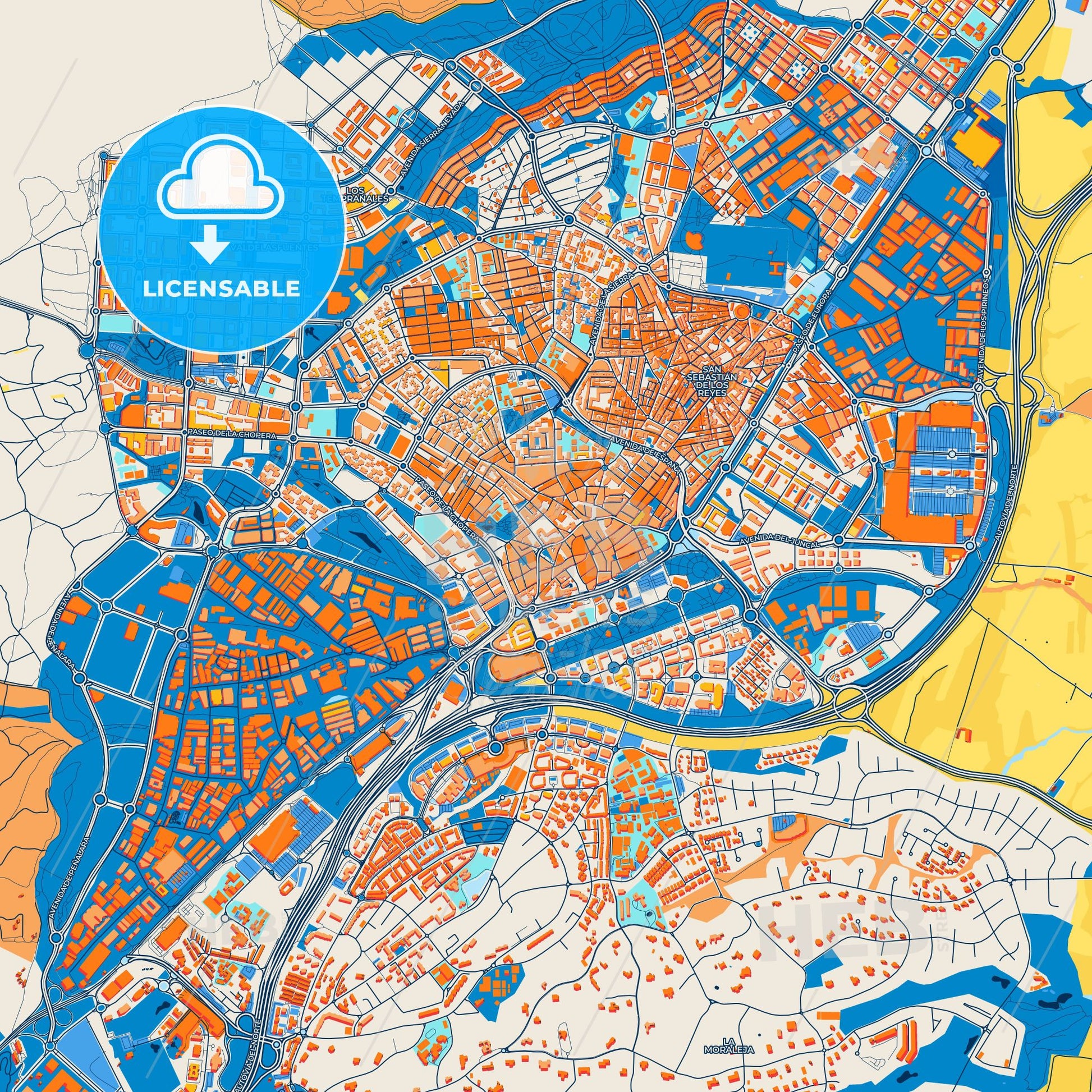 Colorful Alcobendas Street Map with Labels and Buildings