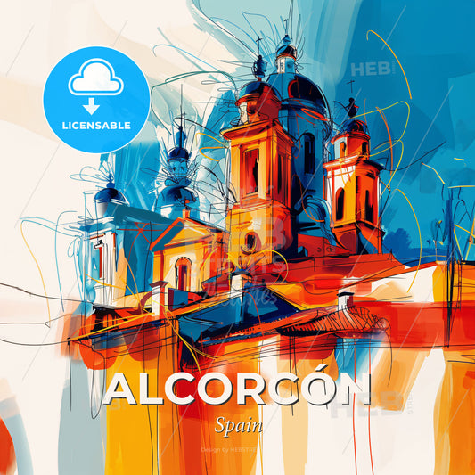 Vibrant Alcorcón, Spain - A Colorful Building With Towers - Square format print template