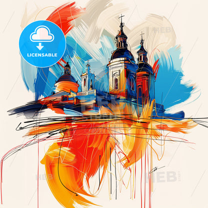 Vibrant Alcorcón, Spain - A Painting Of A Building With Colorful Paint