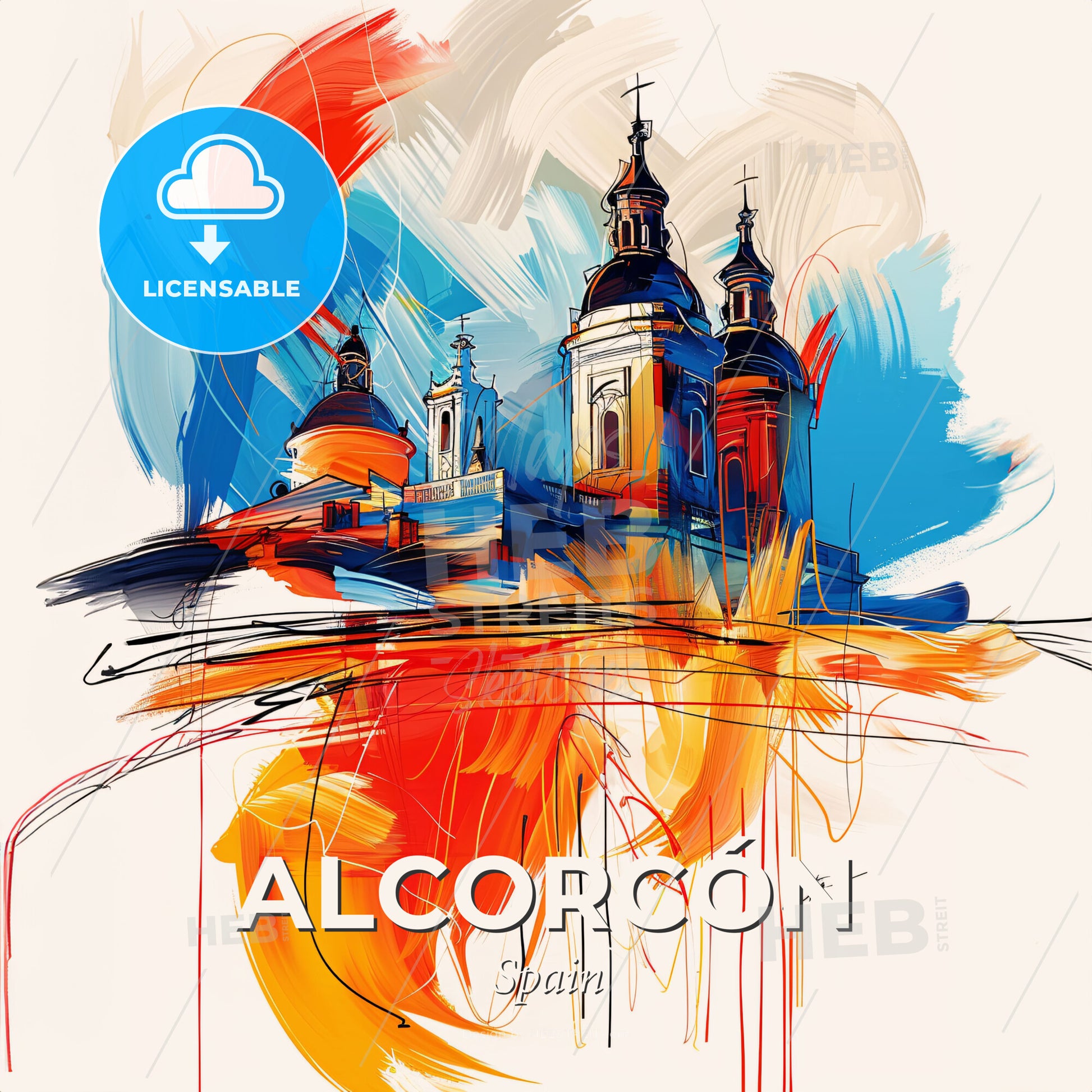 Vibrant Alcorcón, Spain - A Painting Of A Building With Colorful Paint - Square format print template