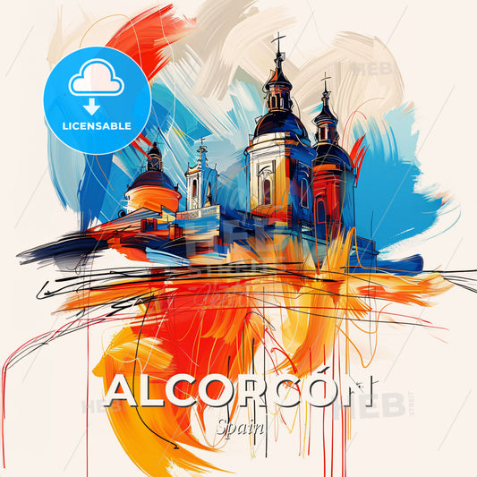 Vibrant Alcorcón, Spain - A Painting Of A Building With Colorful Paint - Square format print template