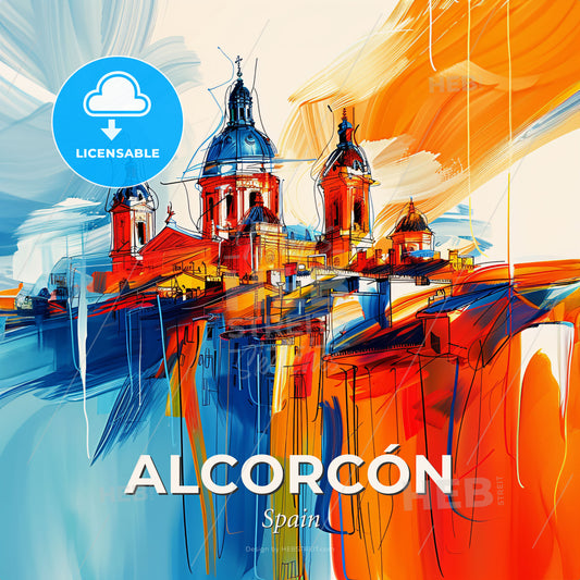 Vibrant Alcorcón, Spain - A Painting Of A Building - Square format print template
