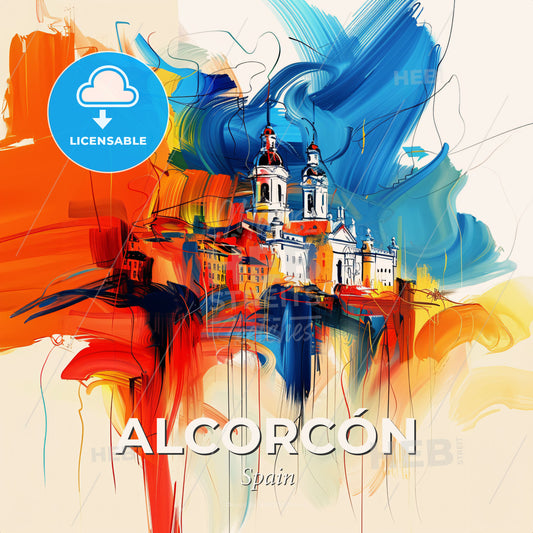 Vibrant Alcorcón, Spain - A Painting Of A Building With Colorful Paint - Square format print template