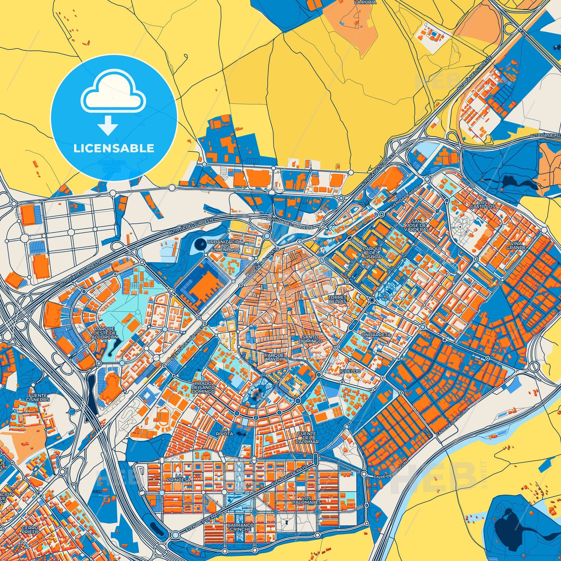 Colorful Alcorcón Street Map with Labels and Buildings