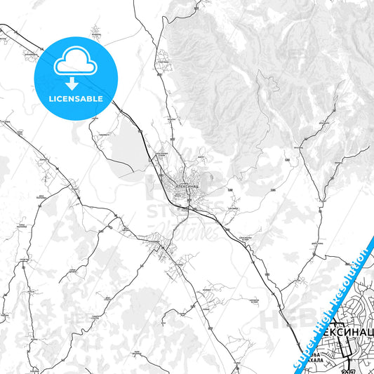 Aleksinac, Serbia light map with streetnames, citynames and districts