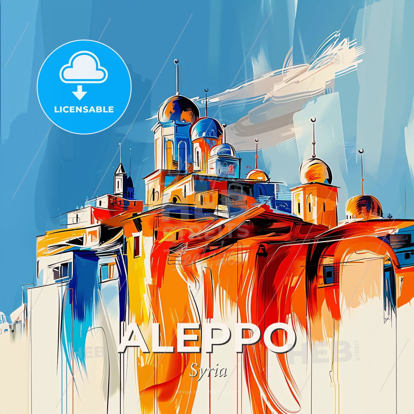 Vibrant Aleppo, Syria - A Colorful Building With Domes - Square format print template