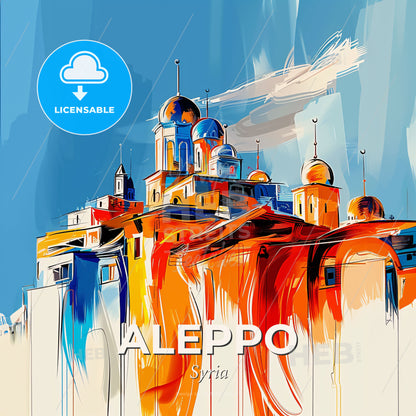 Vibrant Aleppo, Syria - A Colorful Building With Domes - Square format print template
