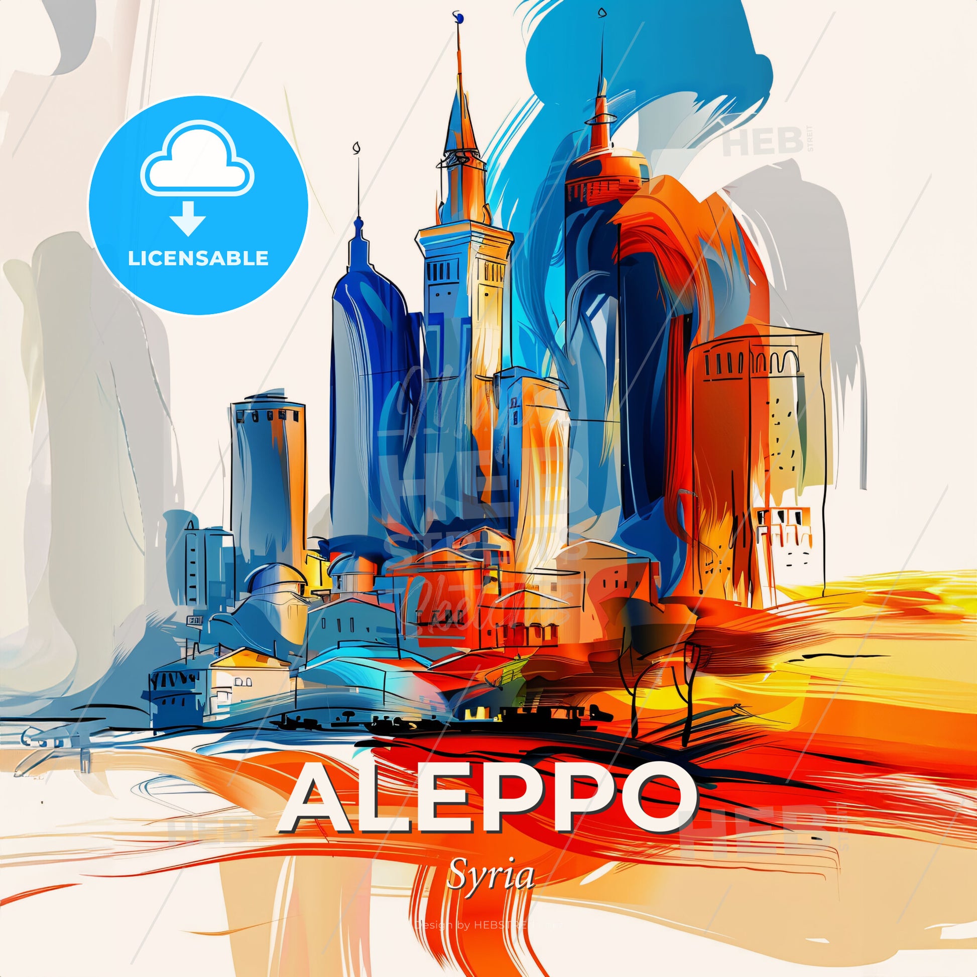 Vibrant Aleppo, Syria - A Colorful Cityscape With Buildings And A Tower - Square format print template