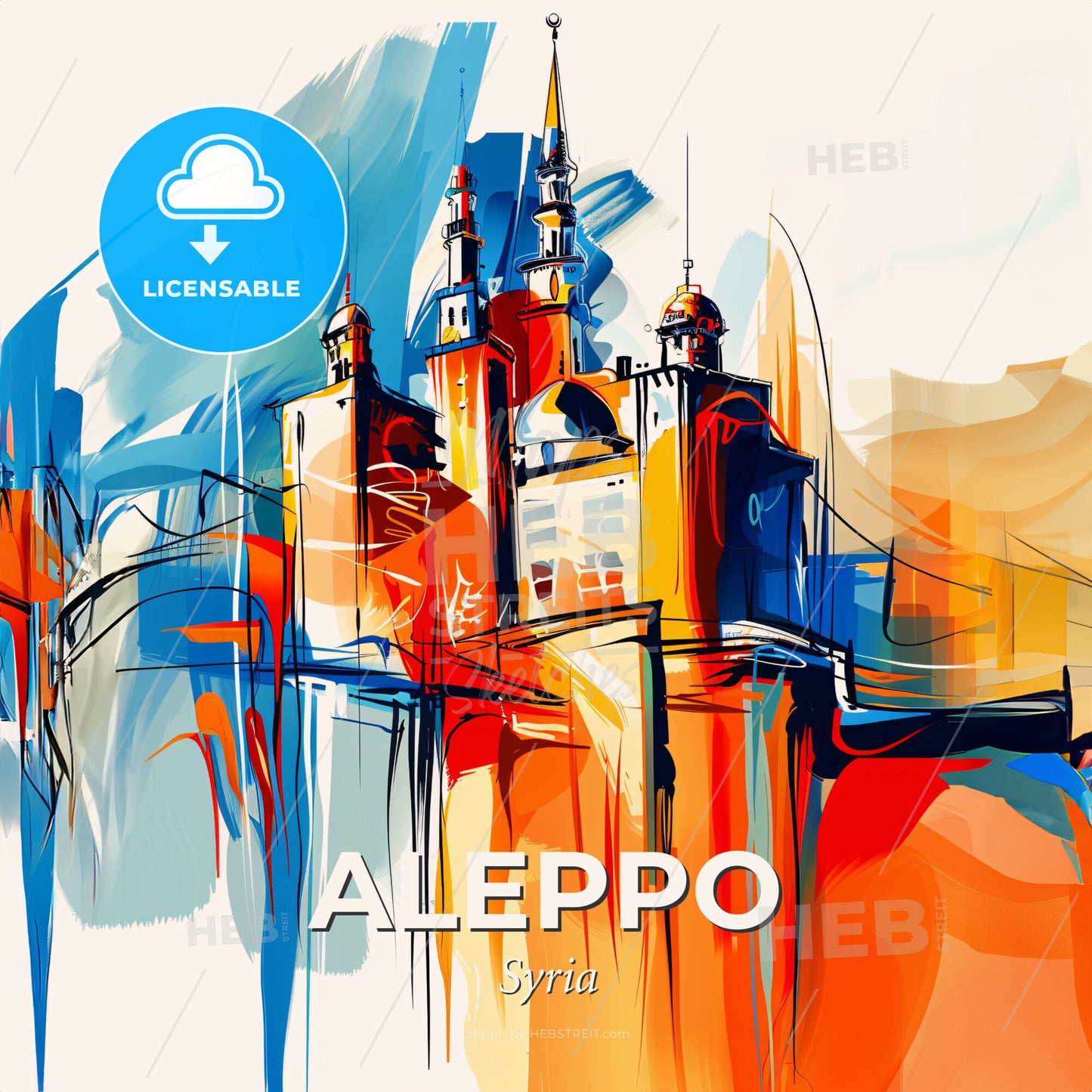 Vibrant Aleppo, Syria - A Painting Of A Building - Square format print template