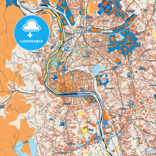 Colorful Alès Street Map with Labels and Buildings