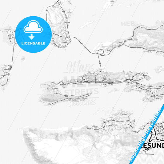 Ålesund, Norway light map with streetnames, citynames and districts
