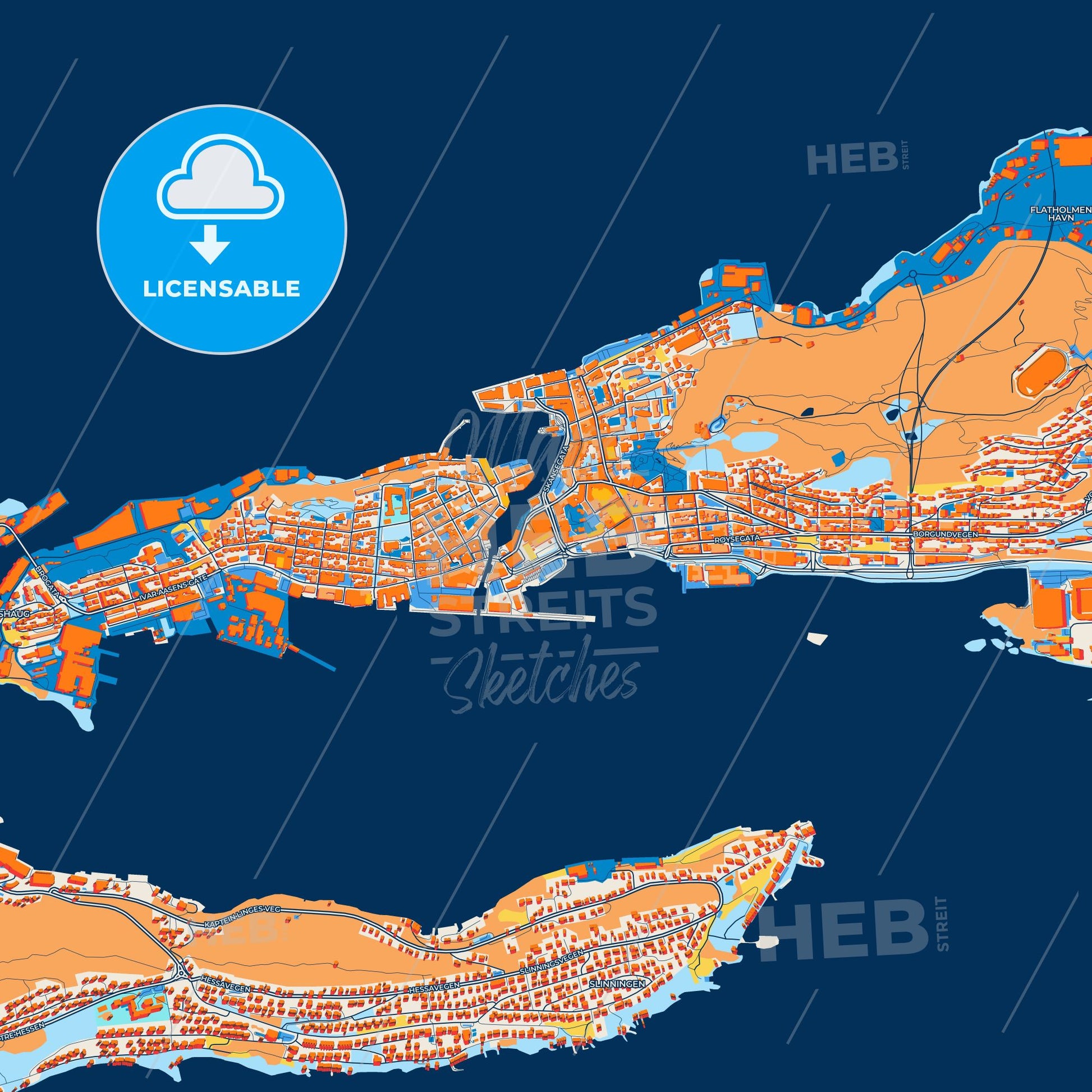 Colorful Ålesund Street Map with Labels and Buildings