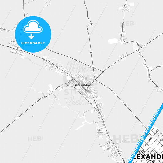 Alexandria, Romania light map with streetnames, citynames and districts