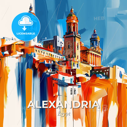 Vibrant Alexandria, Egypt - A Colorful Painting Of A Building - Square format print template