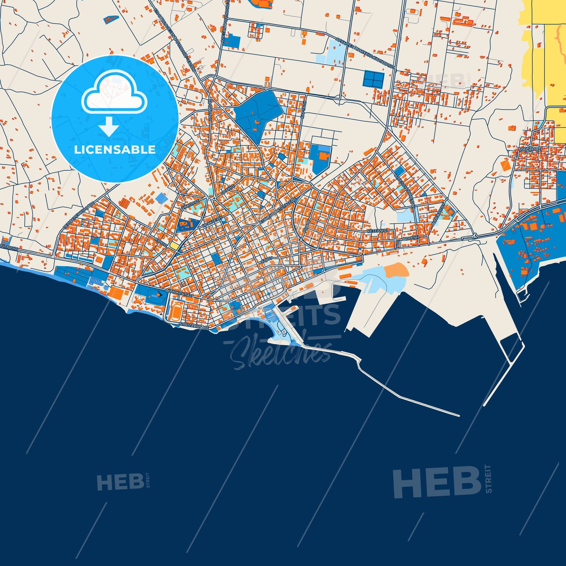Colorful Alexandroupoli Street Map with Labels and Buildings