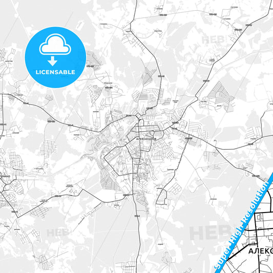 Alexandrov, Russia light map with streetnames, citynames and districts