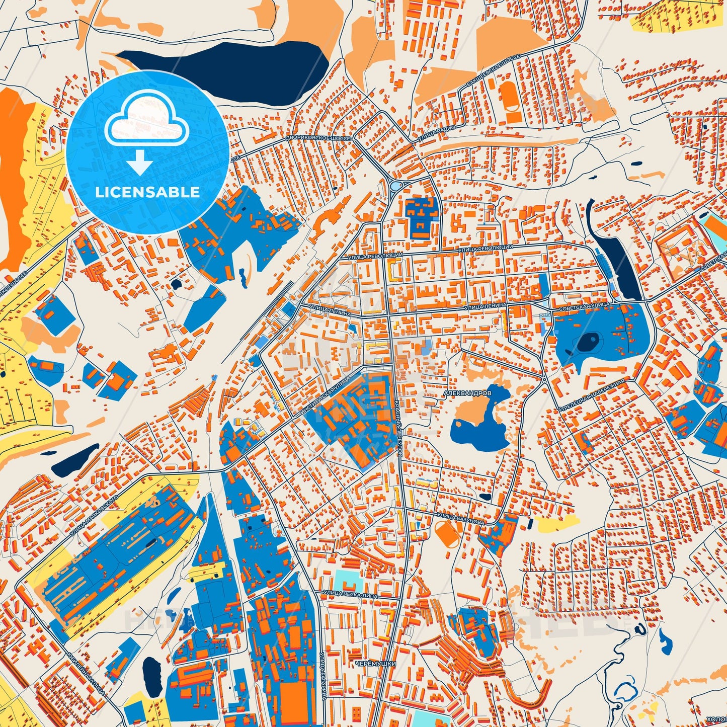 Colorful Alexandrov Street Map with Labels and Buildings